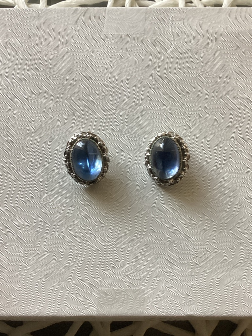 Blue Cabochon Silver-Accent Stud Earrings - Women Jewelry
